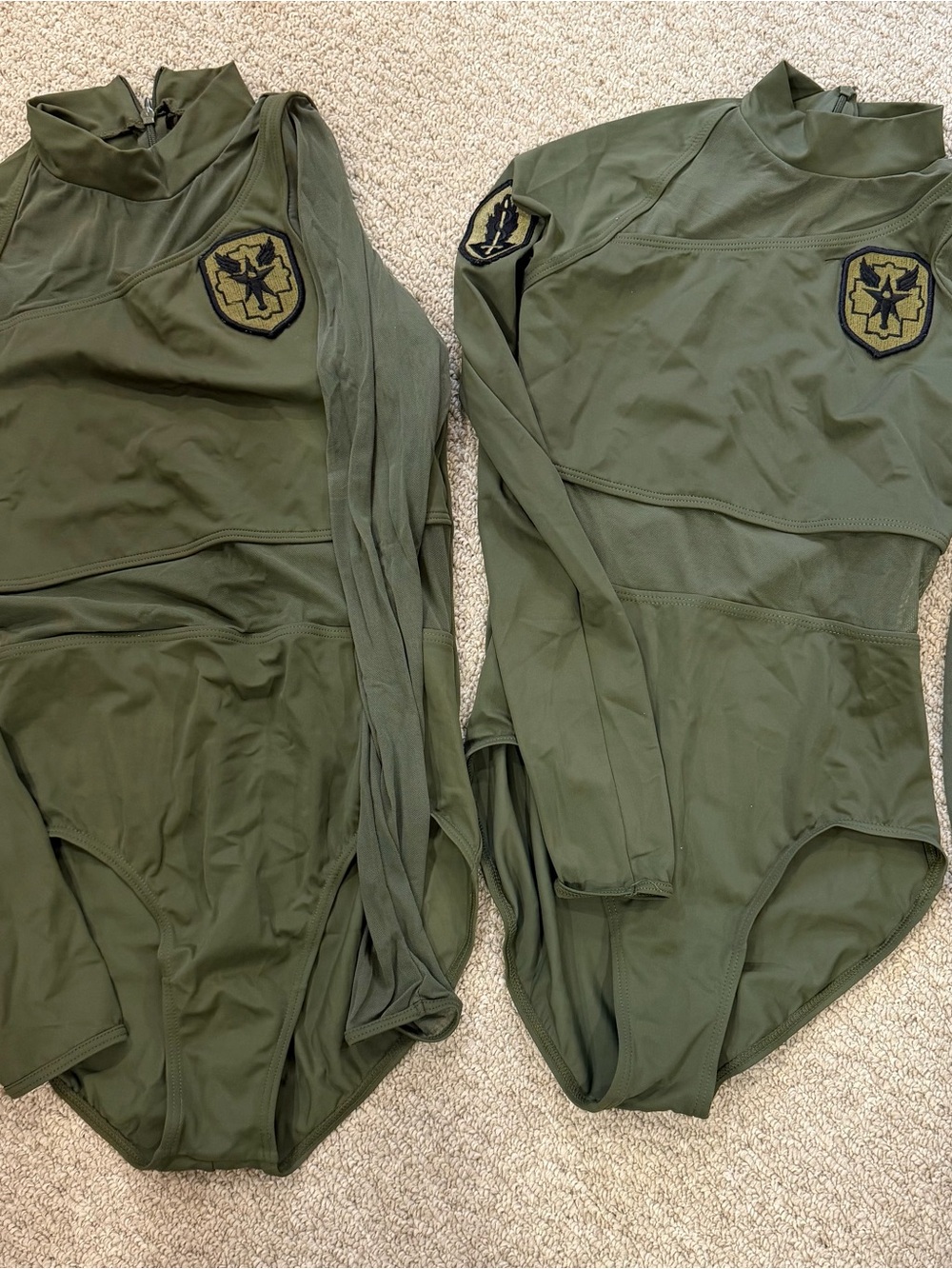 Weissman Olive Green Long-Sleeve Bodysuit with Patch Detail